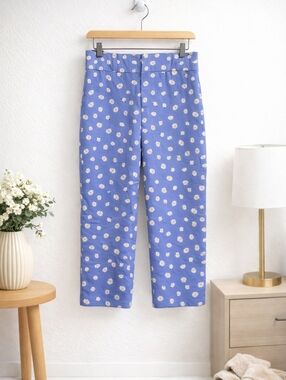 Zara Daisy Floral Pants Blue High Rise Cropped Womens Large